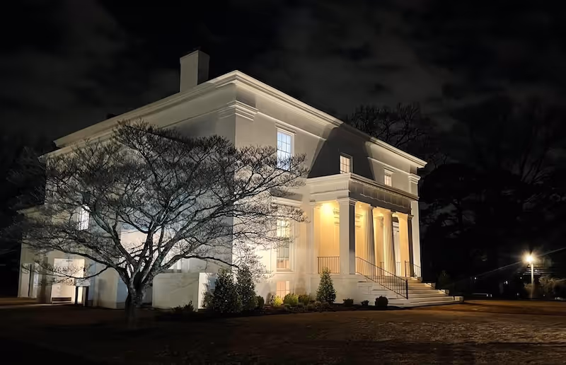 Elegant event lighting inside the Steele-Fowler House